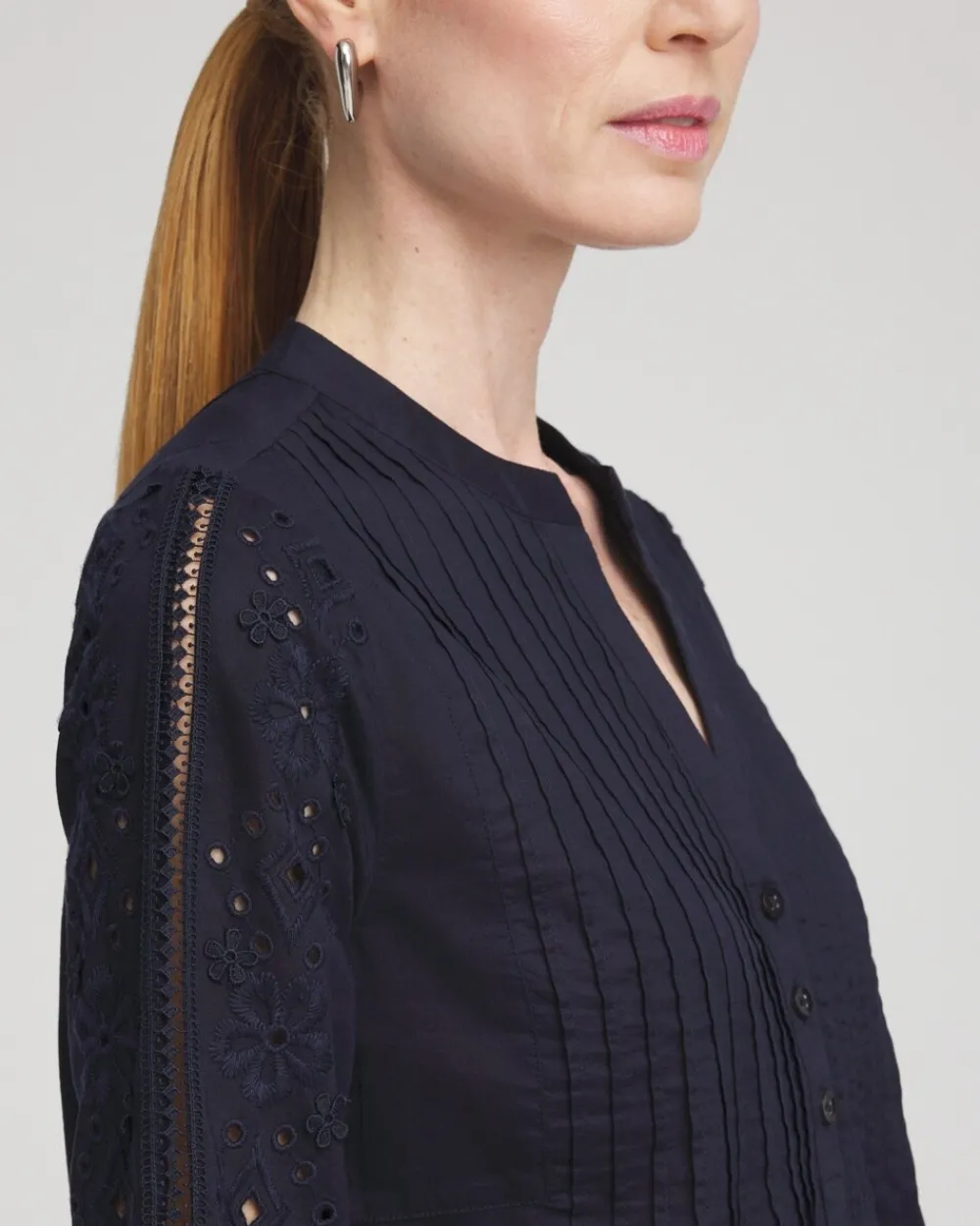 Hot Eyelet Scallop Hem Blouse Tops