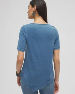 Store Faux Denim Asymmetrical Tee Tops