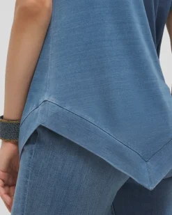 Store Faux Denim Asymmetrical Tee Tops