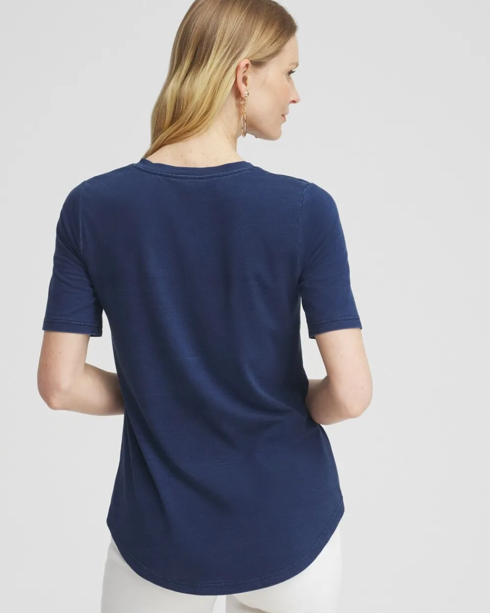 Best Faux Denim Notch Neck Tee Tops