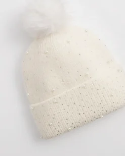 Discount Faux Pearl Cashmere Blend Pom Pom Hat Cold Weather Accessories | Hats