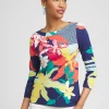 Cheap Floral 3/4 Sleeve Bateau Neck Tee Tops