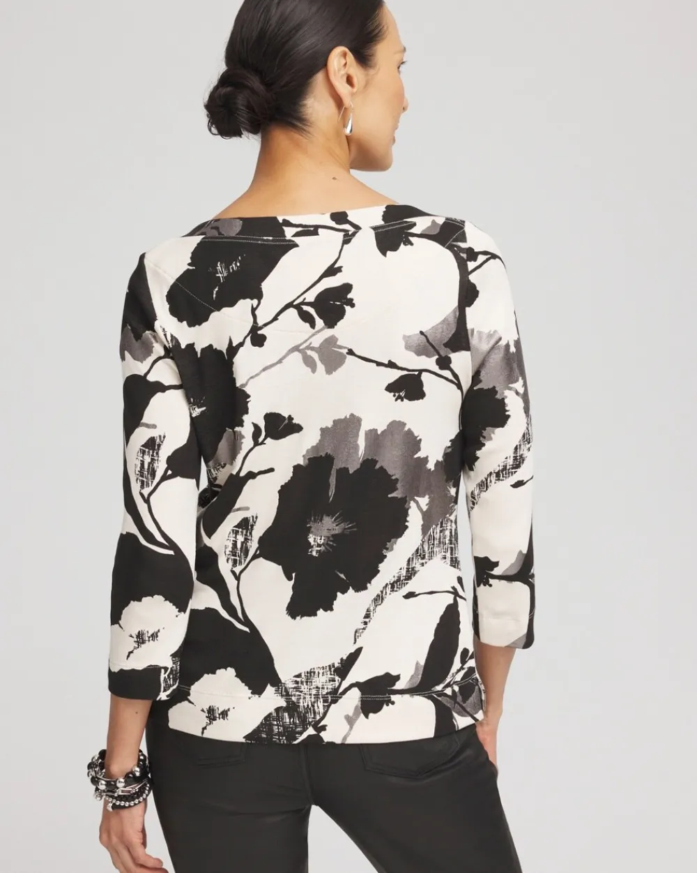 Best Floral 3/4 Sleeve Bateau Neck Tee Tops