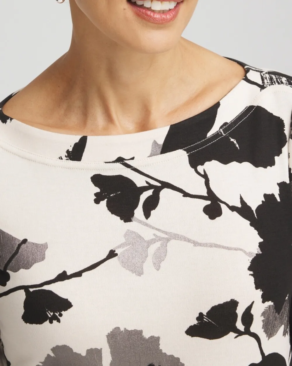 Best Floral 3/4 Sleeve Bateau Neck Tee Tops