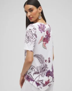 Shop Floral Asymmetrical Elbow Sleeve Tee Tops