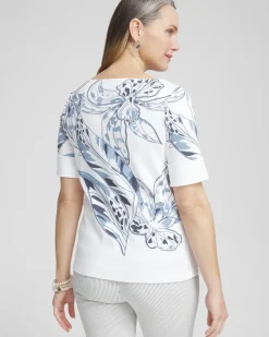 Online Floral Bateau Neck Tee Tops