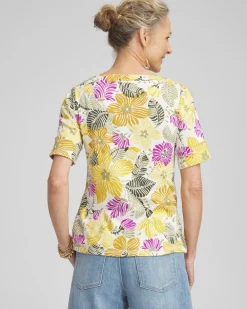 Flash Sale Floral Bateau Neck Tee Tops