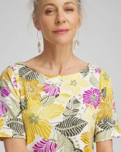 Flash Sale Floral Bateau Neck Tee Tops