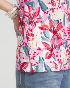 Store Floral Button Detail Tank Tops