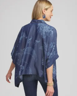 Clearance Floral Button Front Poncho Tops