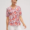 Sale Floral Elbow Sleeve A-line Tee Tops