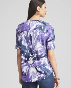 Best Sale Floral Elbow Sleeve A-line Tee Tops