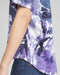 Best Sale Floral Elbow Sleeve A-line Tee Tops