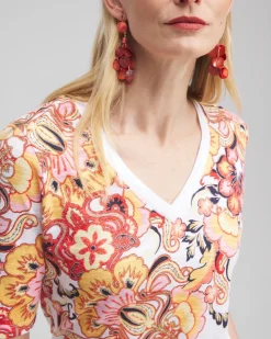 Best Floral Elbow Sleeve A-line Tee Tops