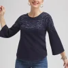 Flash Sale Floral Embroidered 3/4 Sleeve Top Tops