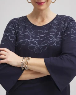 Flash Sale Floral Embroidered 3/4 Sleeve Top Tops