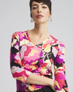 Cheap Floral Everyday 3/4 Sleeve Tee Tops