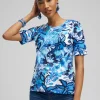 Online Floral Everyday Elbow Sleeve Tee Tops