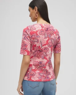 Sale Floral Everyday Elbow Sleeve Tee Tops