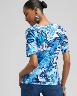 Online Floral Everyday Elbow Sleeve Tee Tops