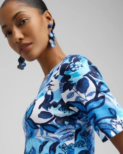 Online Floral Everyday Elbow Sleeve Tee Tops