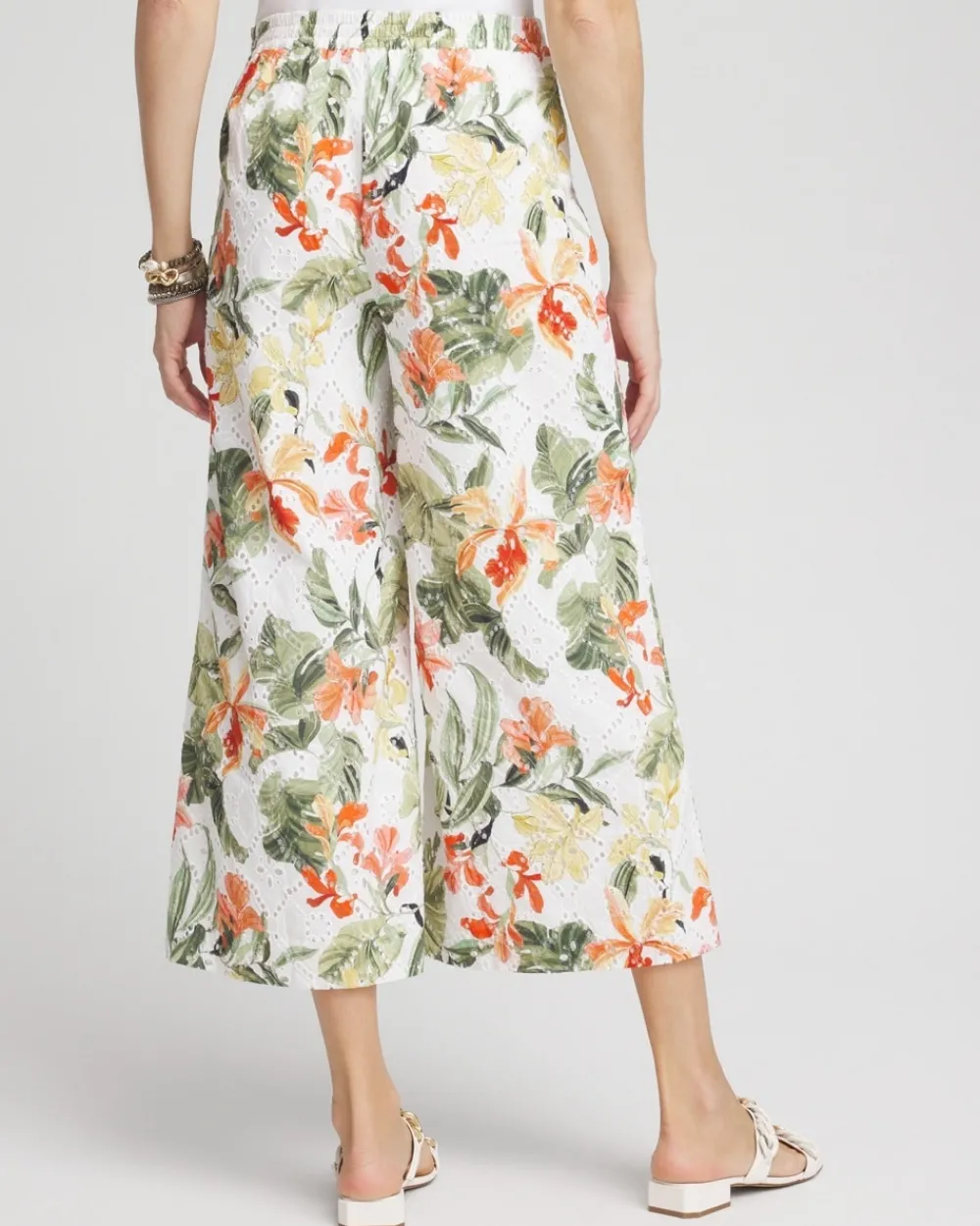 Online Floral Eyelet Culotte Pants Pants
