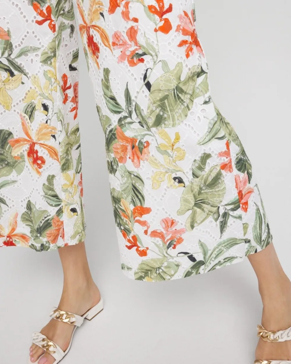 Online Floral Eyelet Culotte Pants Pants