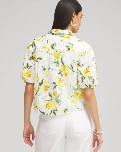 Store Floral Eyelet Shirt Tops