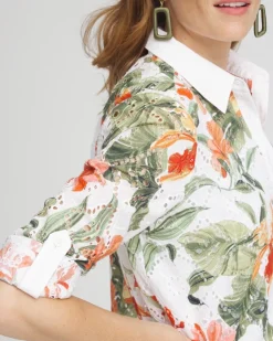 Store Floral Eyelet Shirt Tops