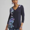 Fashion Floral Henley Side Slit Tunic Tops