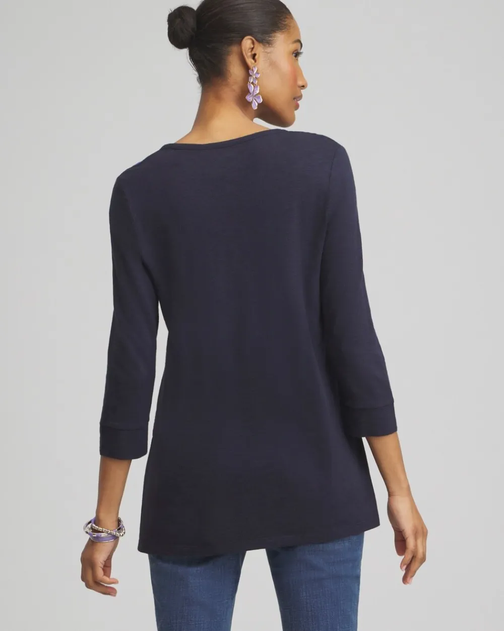 Fashion Floral Henley Side Slit Tunic Tops