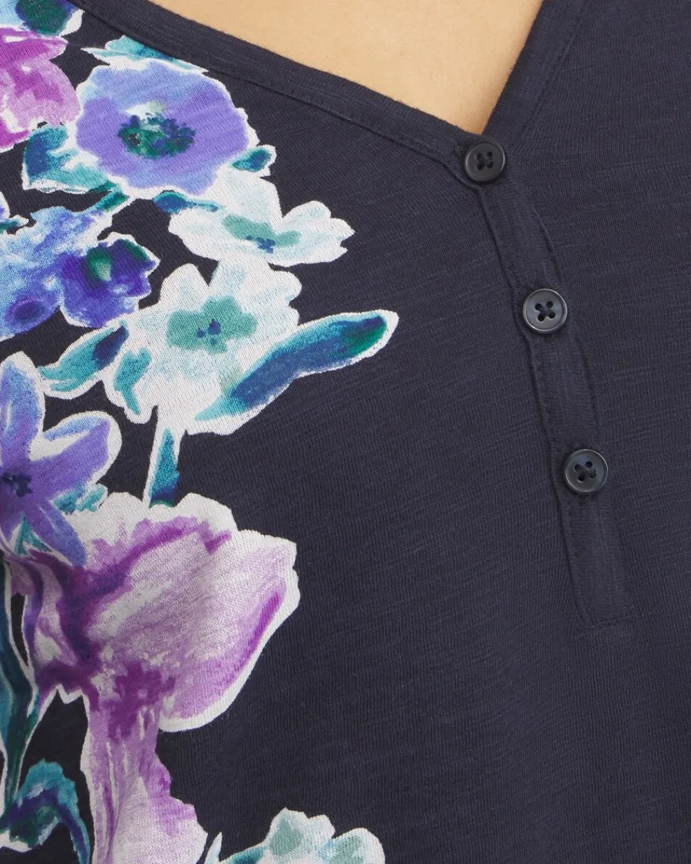 Fashion Floral Henley Side Slit Tunic Tops
