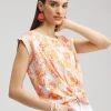 Cheap Floral Knot Front Tee Tops