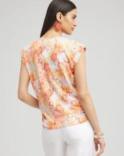 Cheap Floral Knot Front Tee Tops