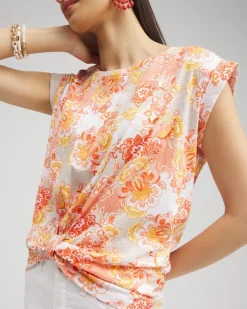 Cheap Floral Knot Front Tee Tops