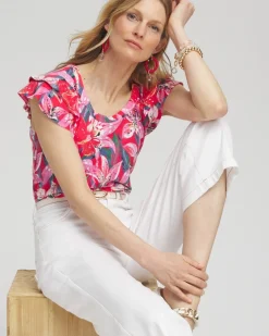 Clearance Floral Layered Cap Sleeve Tee Tops