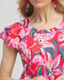 Clearance Floral Layered Cap Sleeve Tee Tops