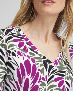 Hot Floral Print 3/4 Sleeve Perfect Tee Tops