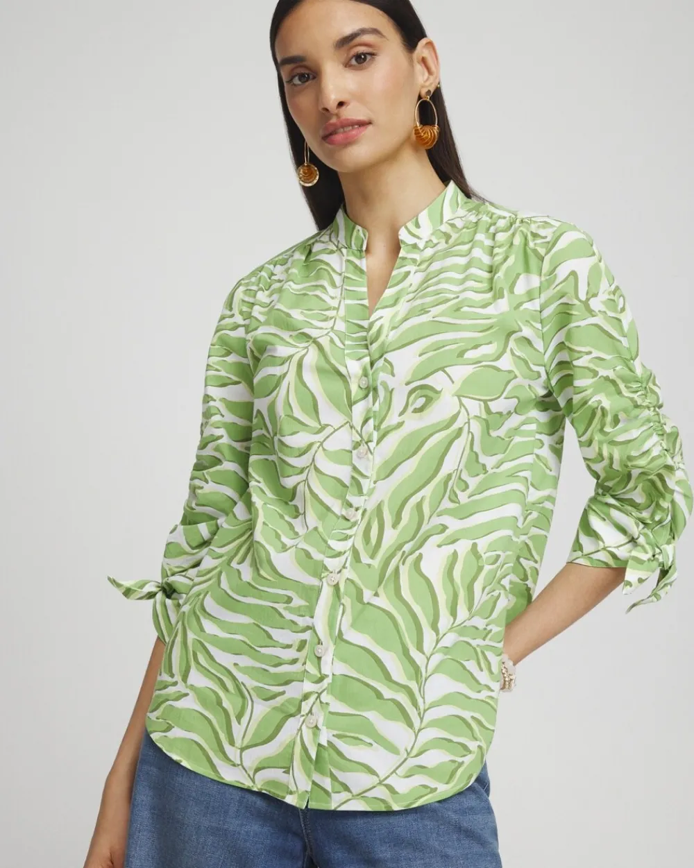 Sale Floral Ruched Sleeve Shirt Tops