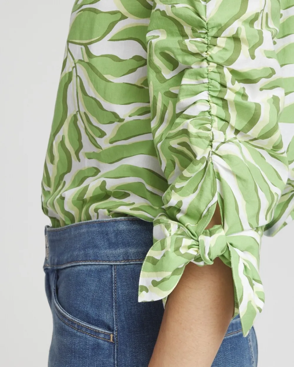 Sale Floral Ruched Sleeve Shirt Tops