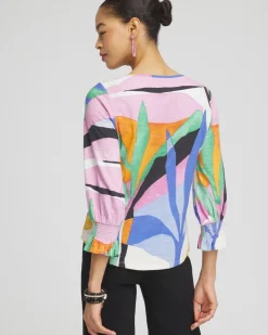 Hot Floral Smocked 3/4 Sleeve Tee Tops