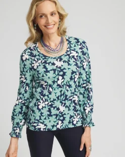Shop Floral Smocked Cuff Tee Tops