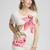 Best Sale Floral Sweater Trim Linen Tee Tops