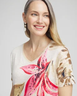 Best Sale Floral Sweater Trim Linen Tee Tops