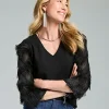 Cheap Fringe Sleeve Ponte Top Tops