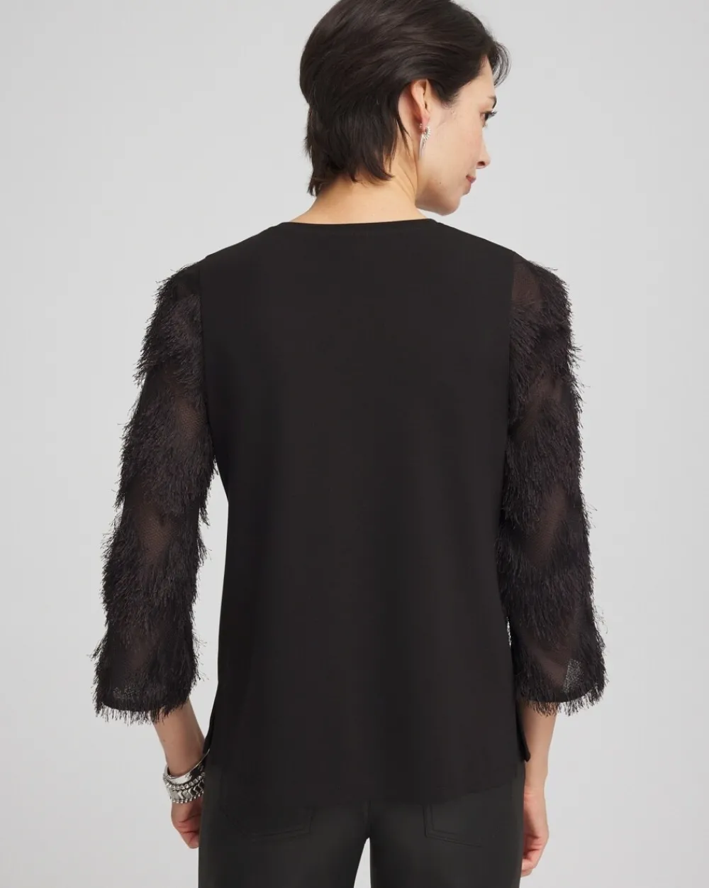 Cheap Fringe Sleeve Ponte Top Tops