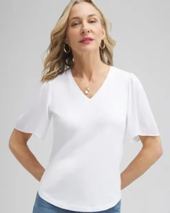Outlet Gauze Flutter Sleeve Top Tops