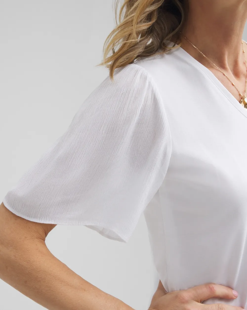 Outlet Gauze Flutter Sleeve Top Tops