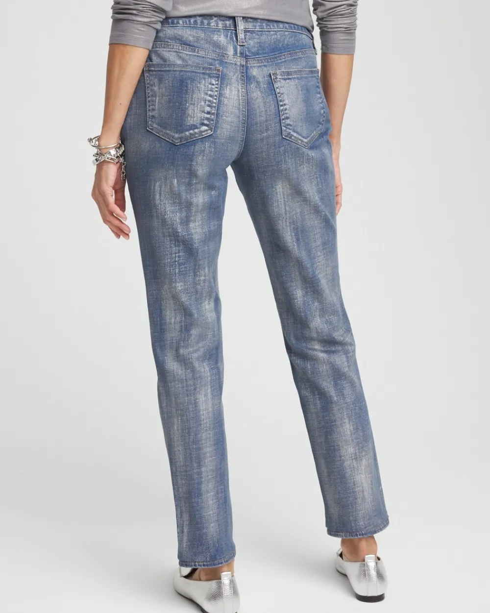 Hot Girlfriend Silver Coated Ankle Jeans Jeans & Denim