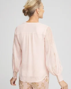 Sale Gold Foil Chiffon Pintuck Blouse Tops | Blouses & Shirts